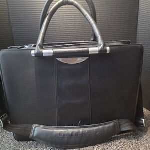 Zero Halliburton Canvas/Leather Laptop Briefcase Black Business‎ Bag **READ**